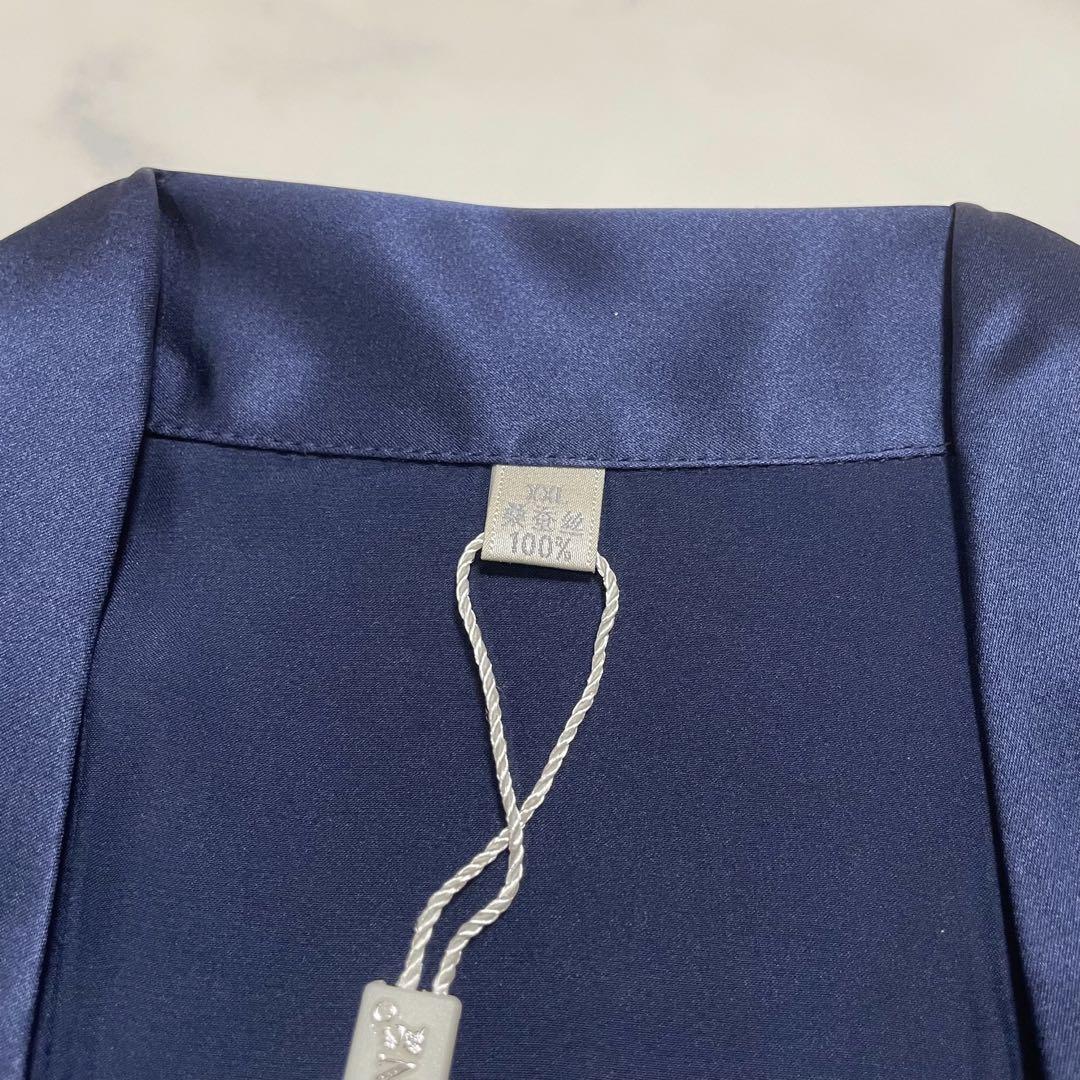 477 新品 レディースパジャマ ネイビー 絹100% 2XL 天然素材