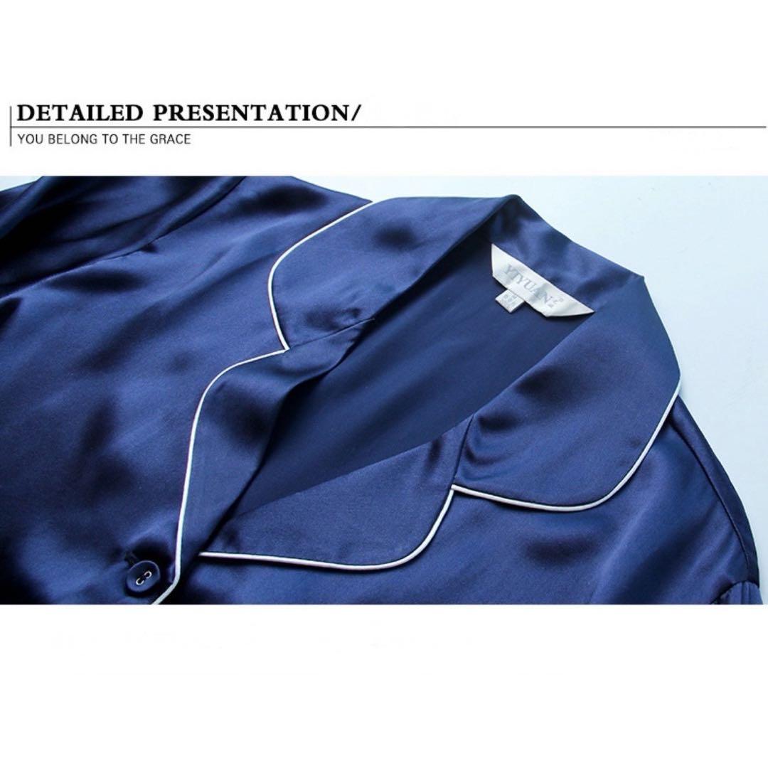 477 新品 レディースパジャマ ネイビー 絹100% 2XL 天然素材