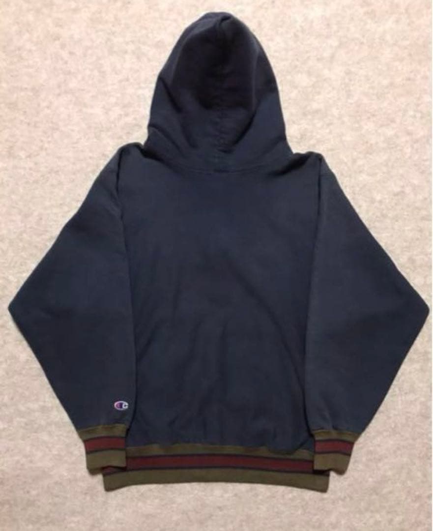 Champion REVERSE WEAVE パーカ リブライン 紺 USA製