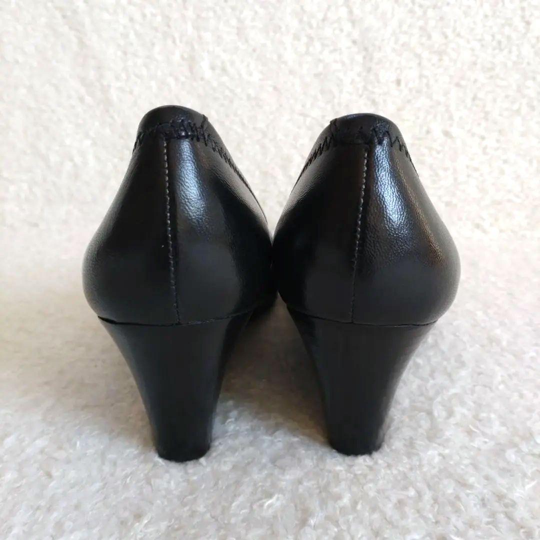 トリーバーチ　サリーウェッジ　ブラックパンプス　ゴールドロゴ　カーフスキン　8M