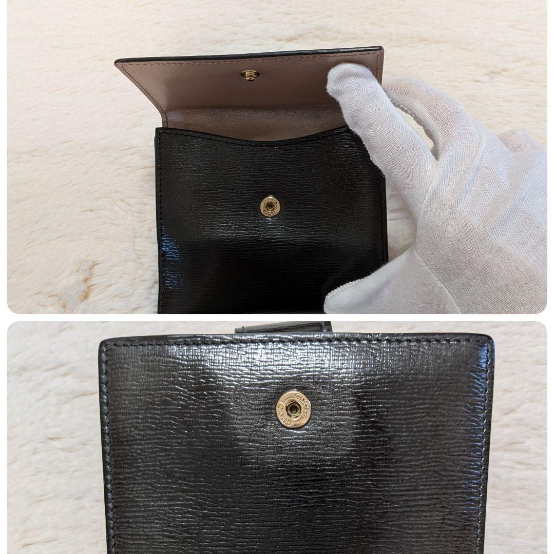 美品✨️グッチ 二つ折り財布 ラブリーハート レザー ブラック ピンク Wホック