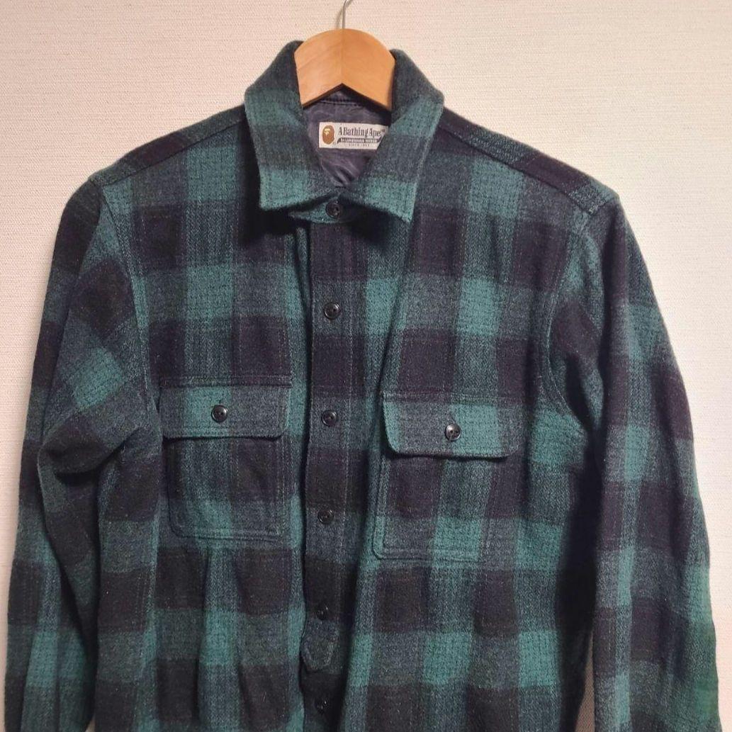 APE ネルシャツ チェック シャツ M 長袖 緑 黒　ドラマ着用風　キムタク