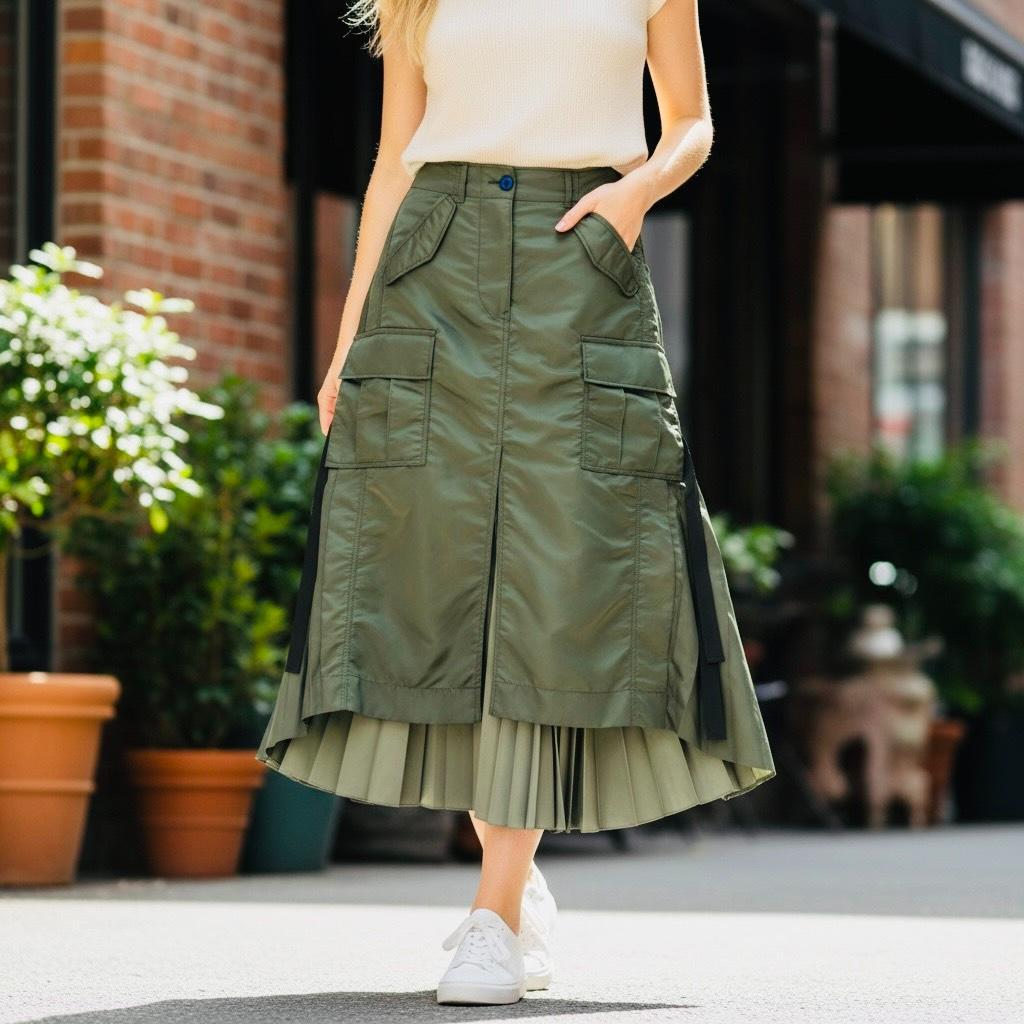 サカイ sacai ナイロンツイル バックプリーツ スカート サイズ2 美品 F