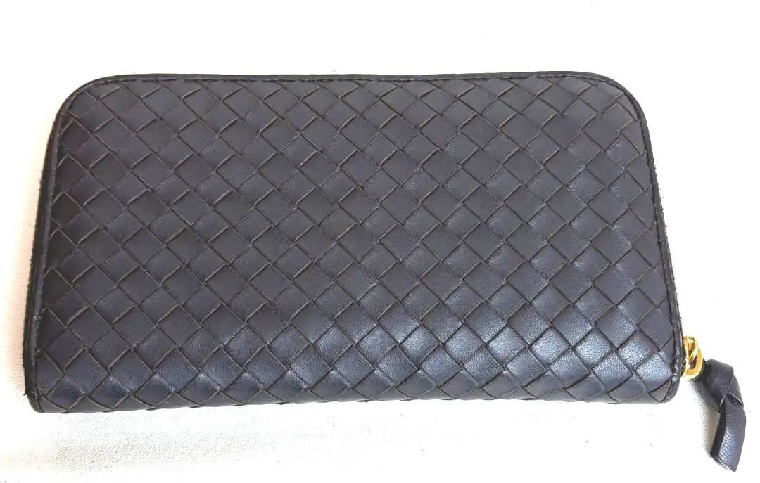 Bottega Veneta 長財布　イントレチャート　ラウンドファスナー　茶