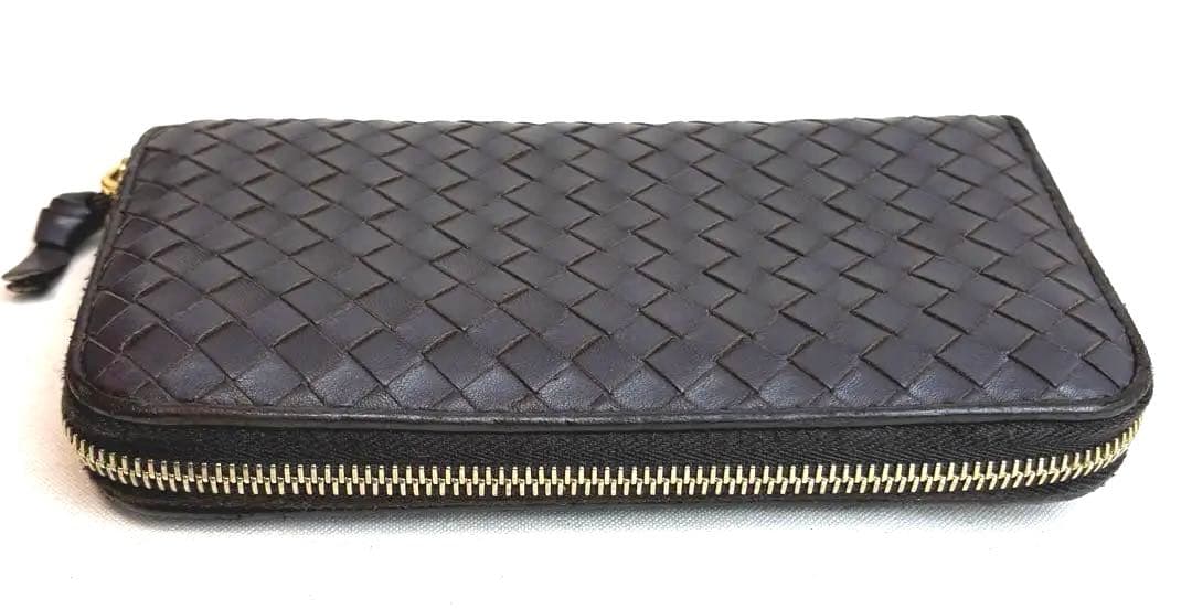 Bottega Veneta 長財布　イントレチャート　ラウンドファスナー　茶