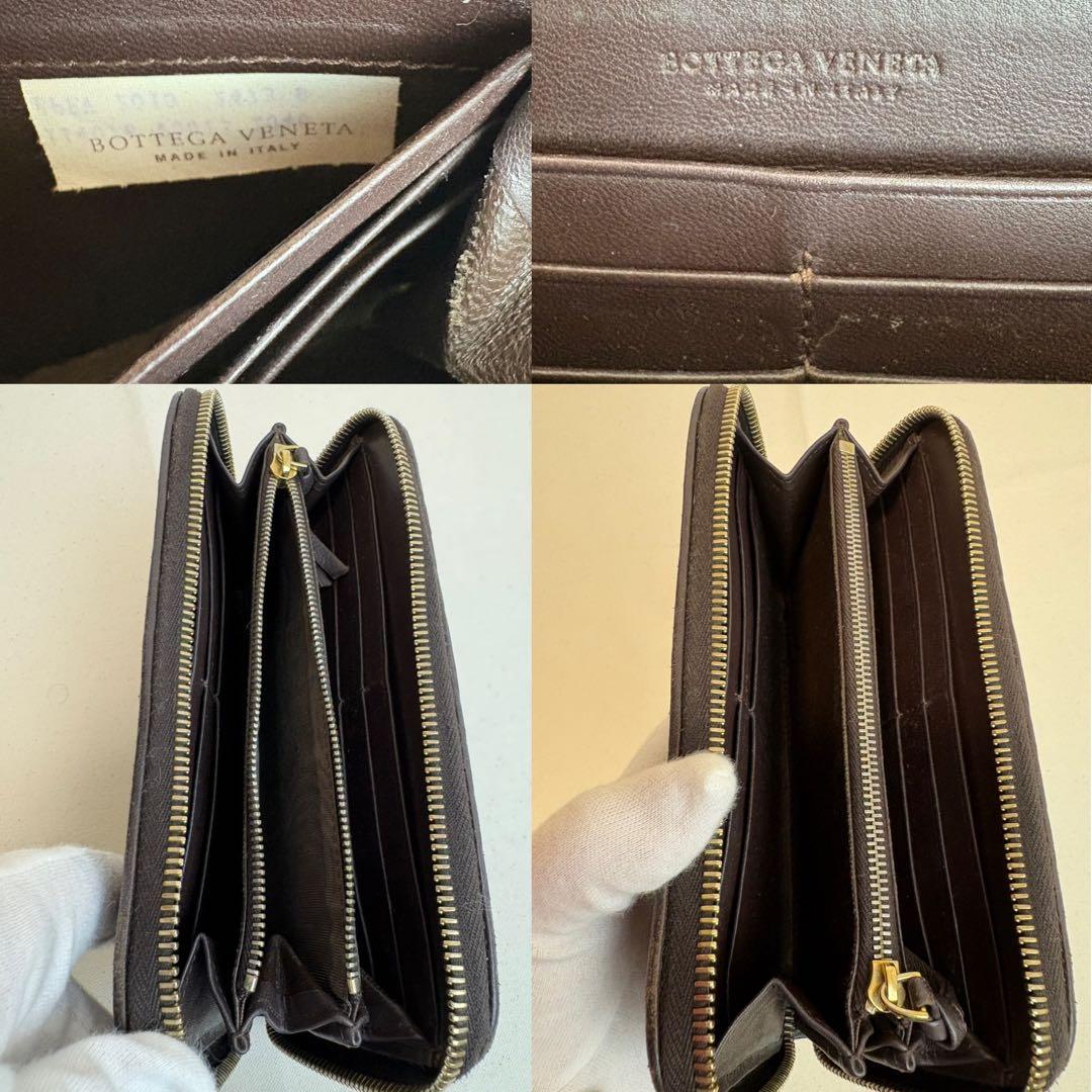Bottega Veneta 長財布　イントレチャート　ラウンドファスナー　茶