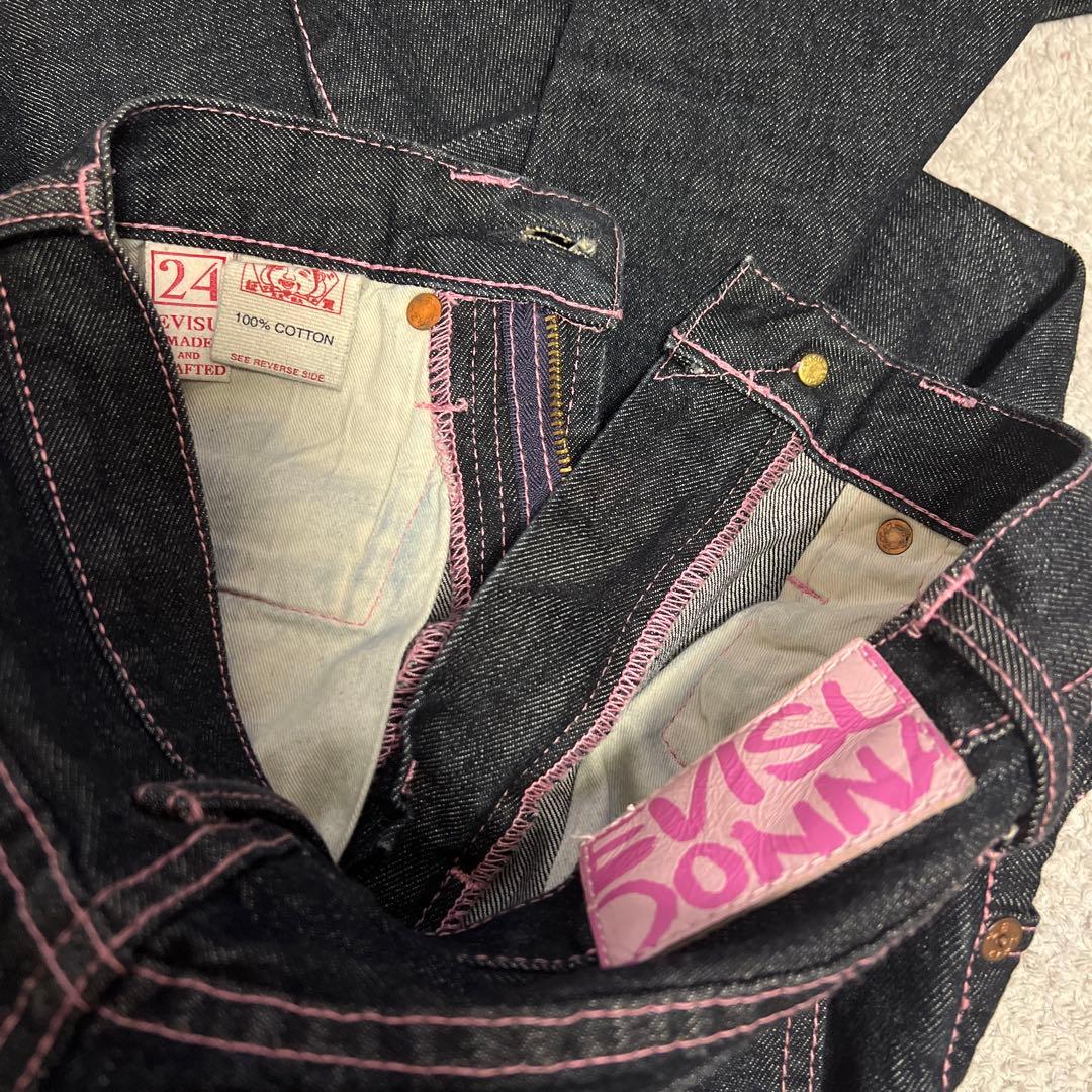 美品✨エビスEVISU　デニム　ピンク　カモメ　ステッチ　ジーンズ24インチ