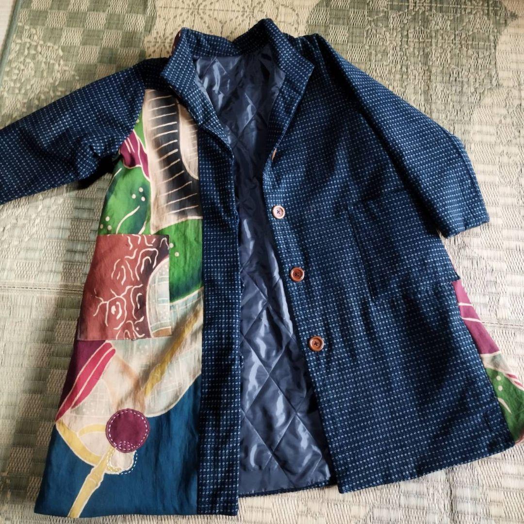 め*り様 着物リメイク　古布リメイク　書生絣　柿渋染　幟旗　キルティング　防寒