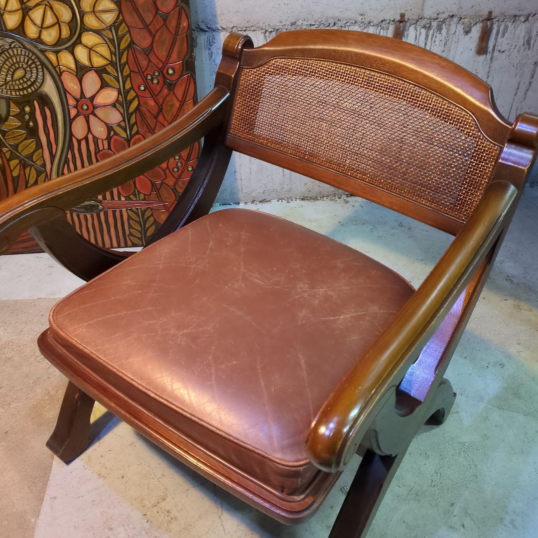 マルニ木工◆ビンテージ　ラタン　本革　ソファ　アーム　チェア 椅子 イス ②