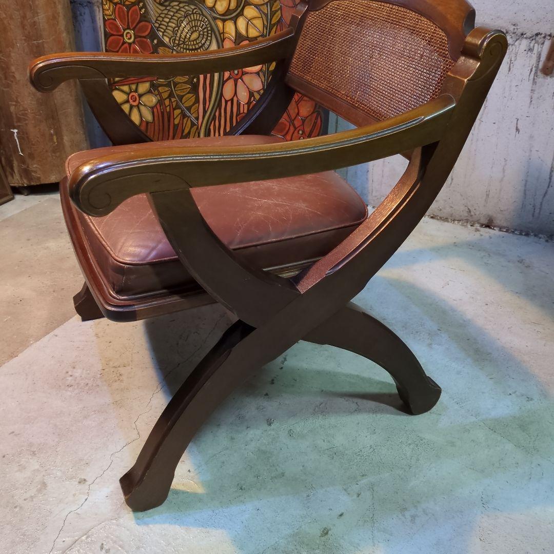 マルニ木工◆ビンテージ　ラタン　本革　ソファ　アーム　チェア 椅子 イス ②