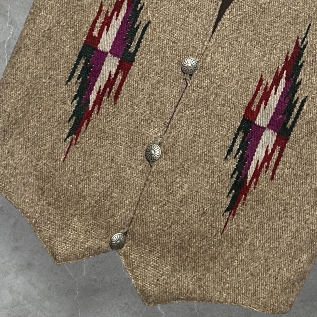 ヴィンテージ ネイティブ柄 ウール100% 手織りコンチョベストメキシコ製古着