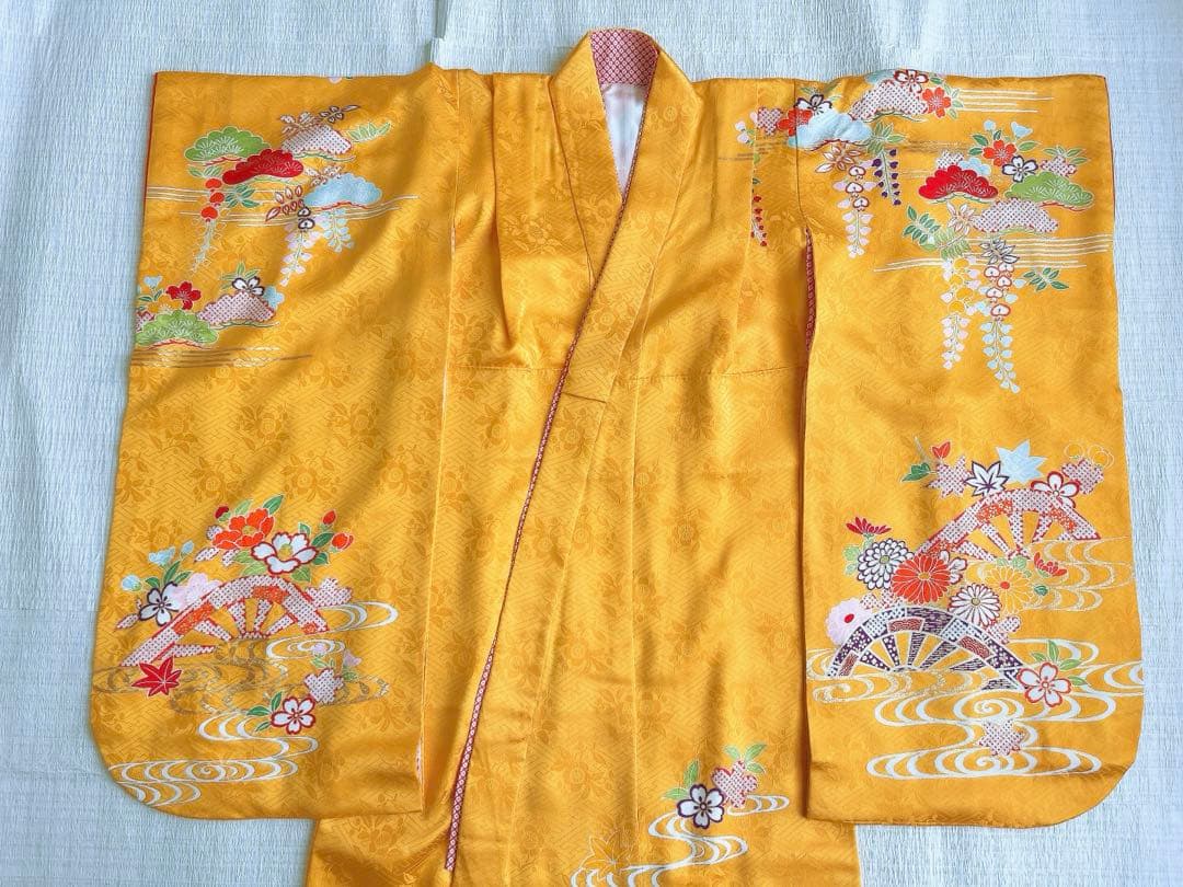 【年始特大セール】七五三 7歳着物 山吹色 正絹 千總【美品】