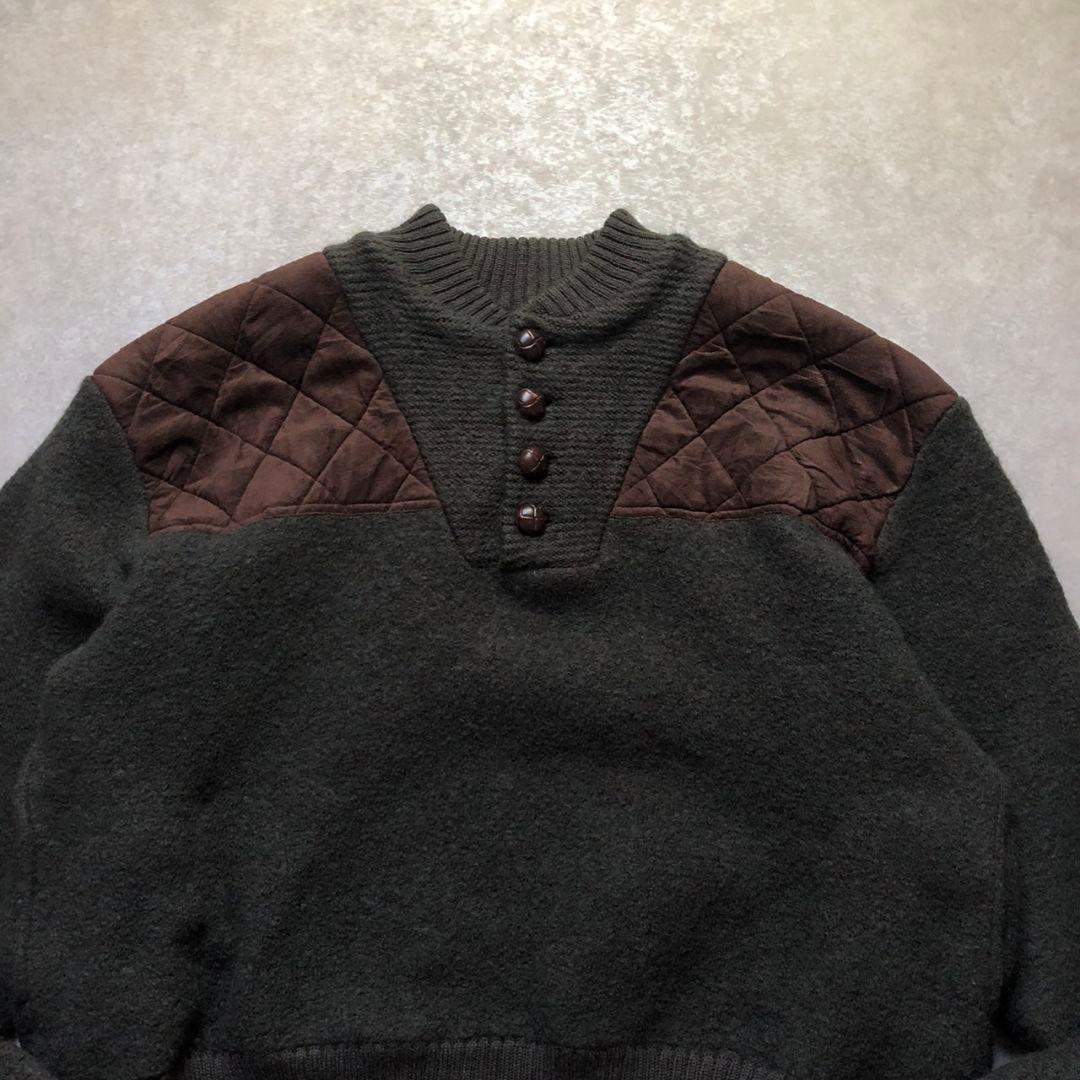 80sWoolrichウールリッチセーター ヘンリーネックパッチ付 緑 XL相当