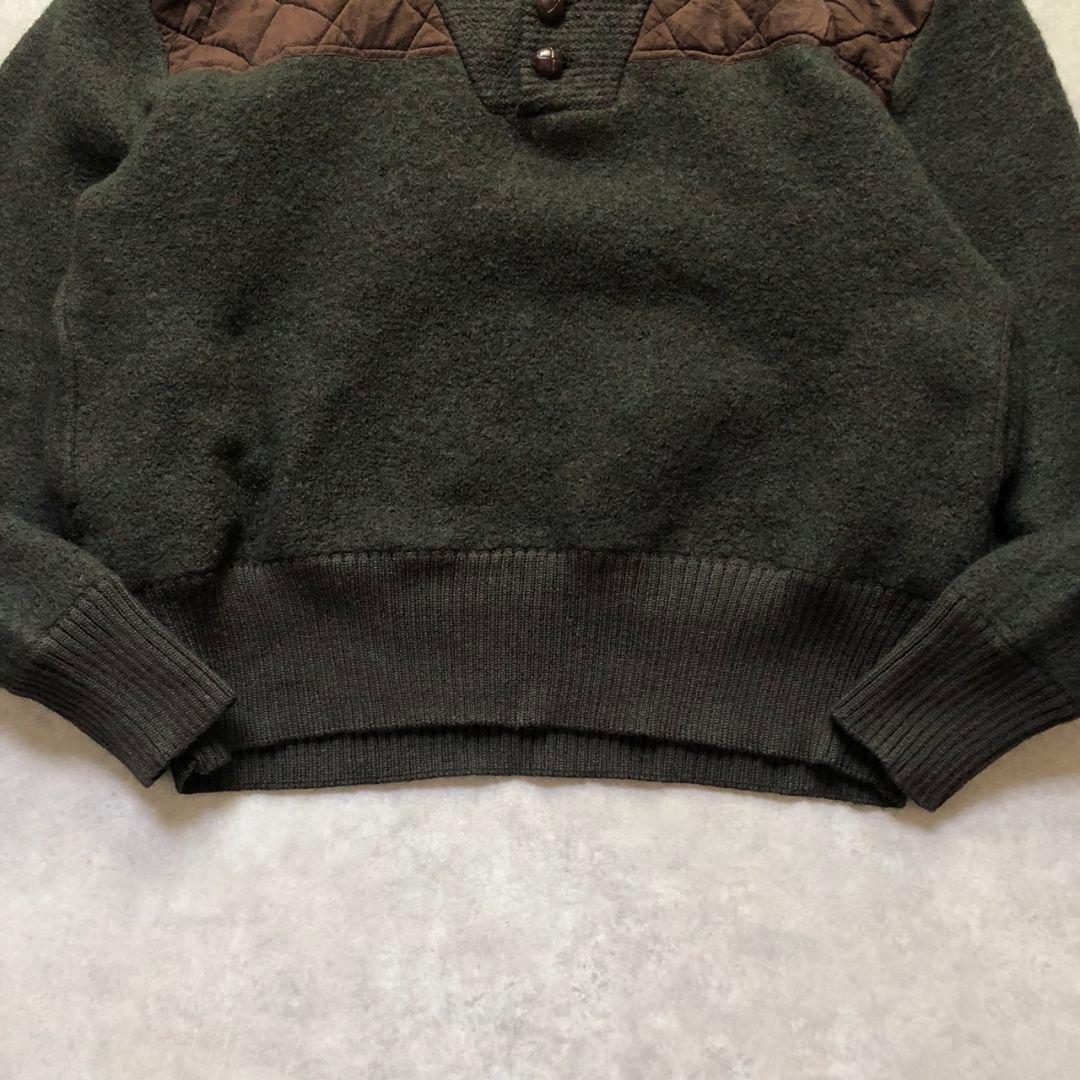 80sWoolrichウールリッチセーター ヘンリーネックパッチ付 緑 XL相当