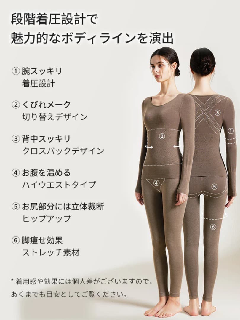 ウール混あったかインナーウェア上下 Fサイズ　２色セット