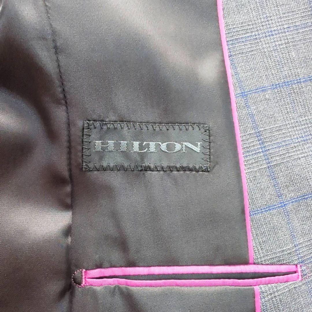 美品☆ HILTON Super 110 グレー チェック柄 パンツスーツ L