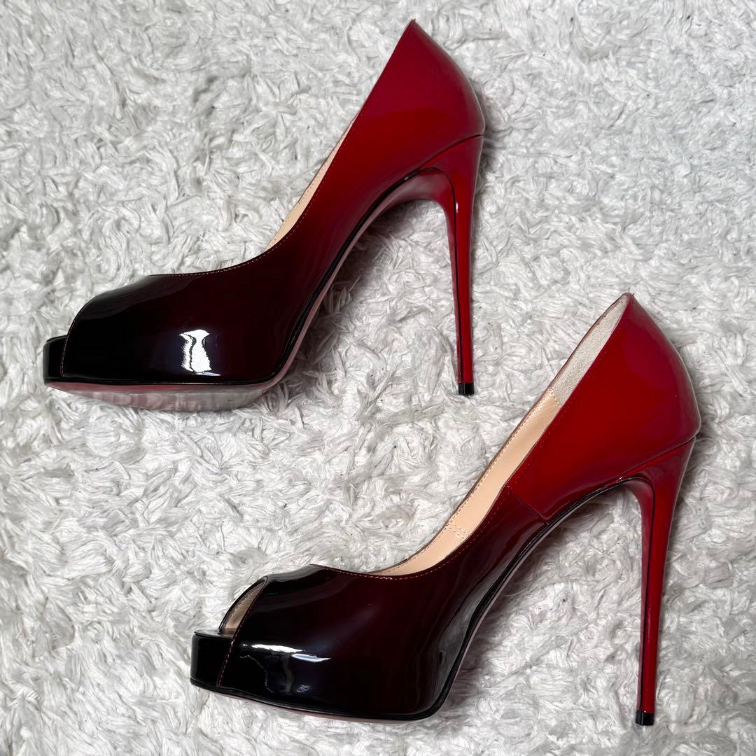 未使用級 クリスチャンルブタン オープントゥ パンプス グラデ プラットフォーム