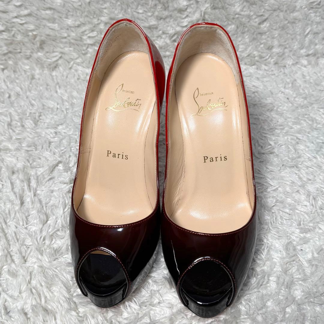 未使用級 クリスチャンルブタン オープントゥ パンプス グラデ プラットフォーム