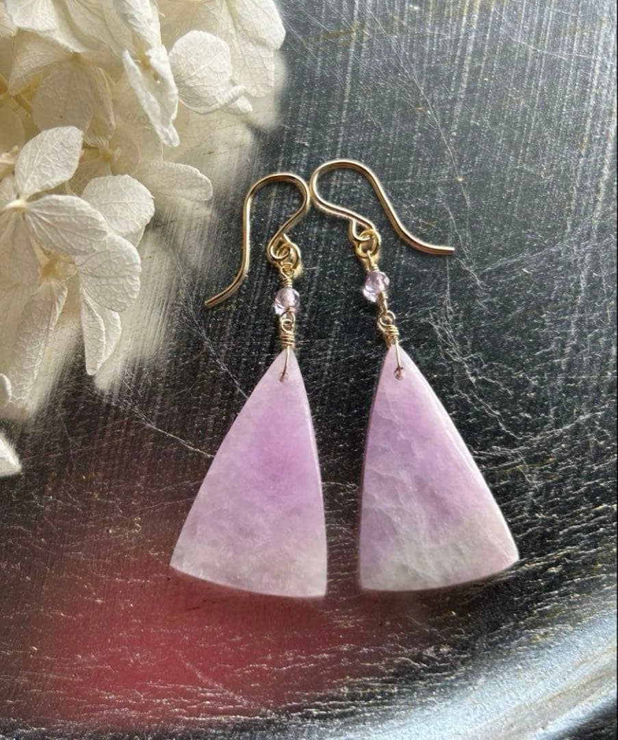 クンツァイト ＆アメジストのピアス　14kgf