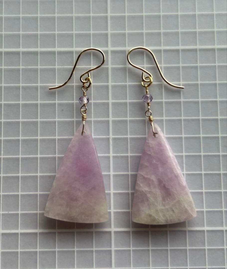 クンツァイト ＆アメジストのピアス　14kgf