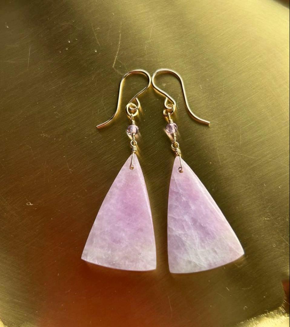 クンツァイト ＆アメジストのピアス　14kgf