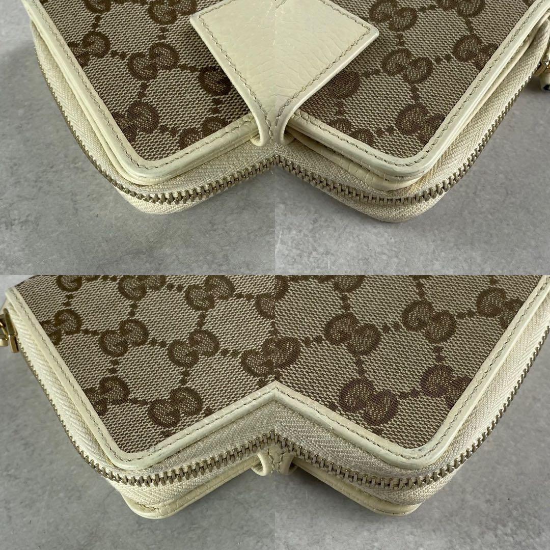 グッチ GUCCI 二つ折り財布 GGキャンバス コンパクト ジップ アイボリー