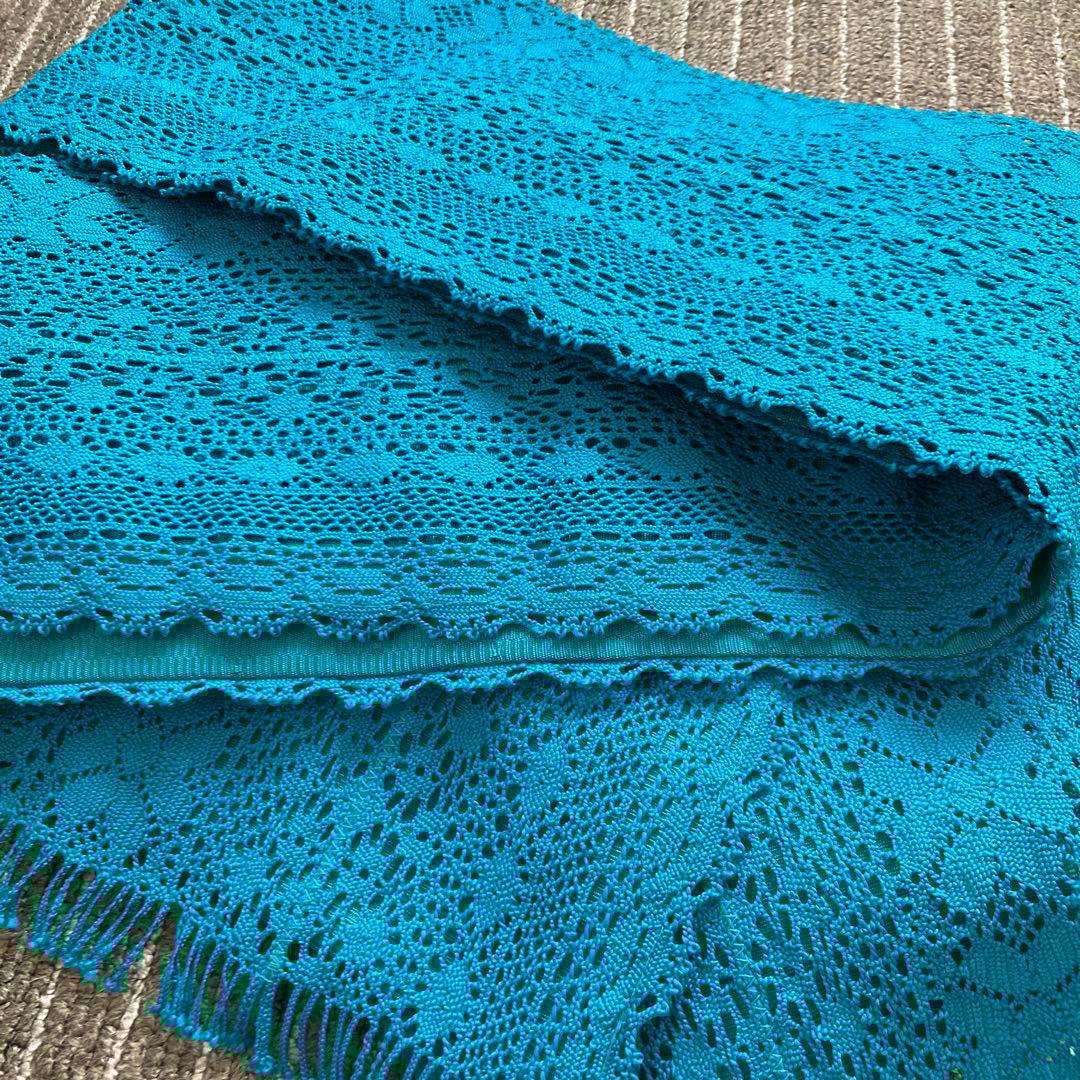 撫松庵　ターコイズブルーのレースが目を引く半幅帯　ポリエステル　中古美品 値下