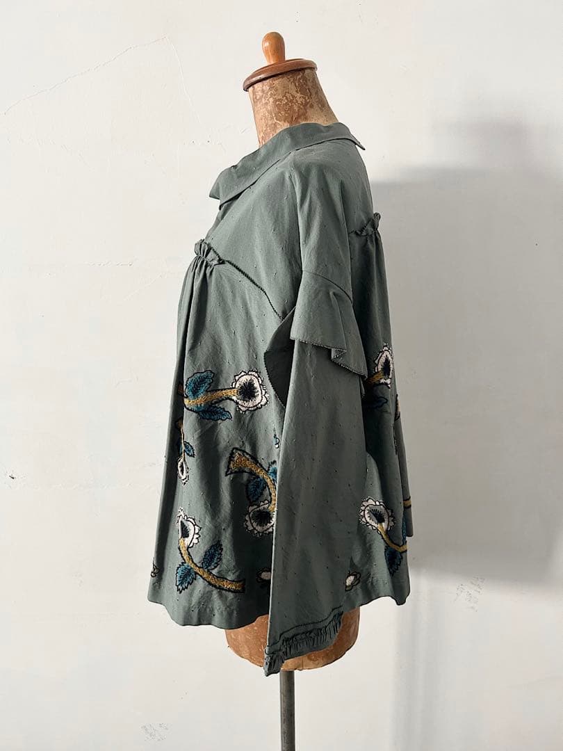 【美品】mina perhonen　yume　ロールカラー刺繍ブラウス　36