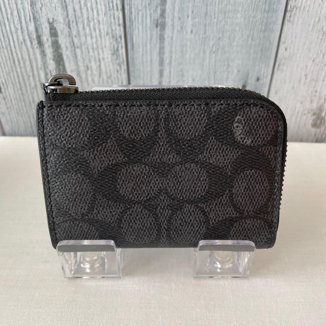 【新品】コーチcoach ケース　ミニ財布　シグネチャー　グレー