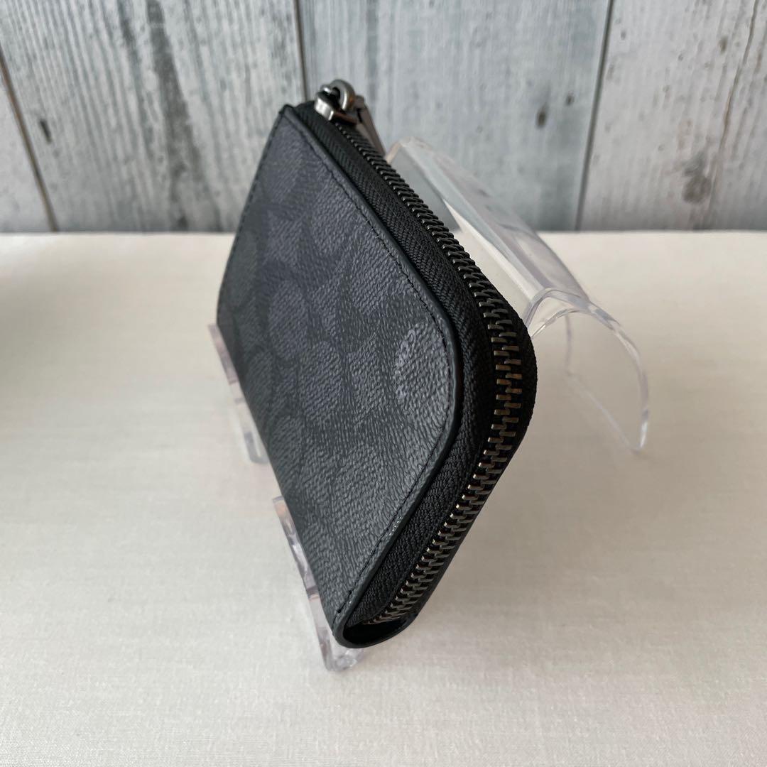 【新品】コーチcoach ケース　ミニ財布　シグネチャー　グレー