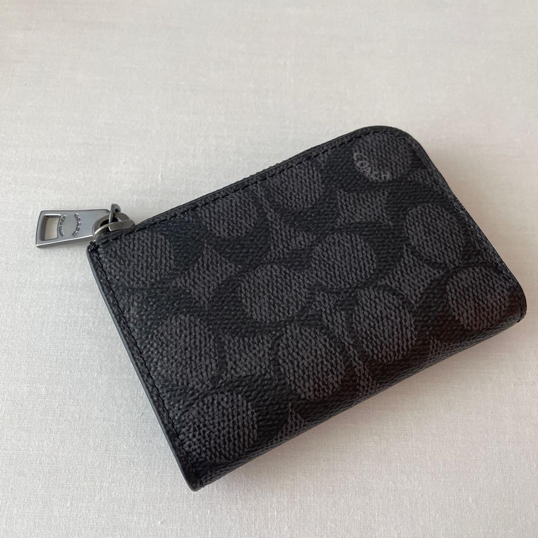 【新品】コーチcoach ケース　ミニ財布　シグネチャー　グレー