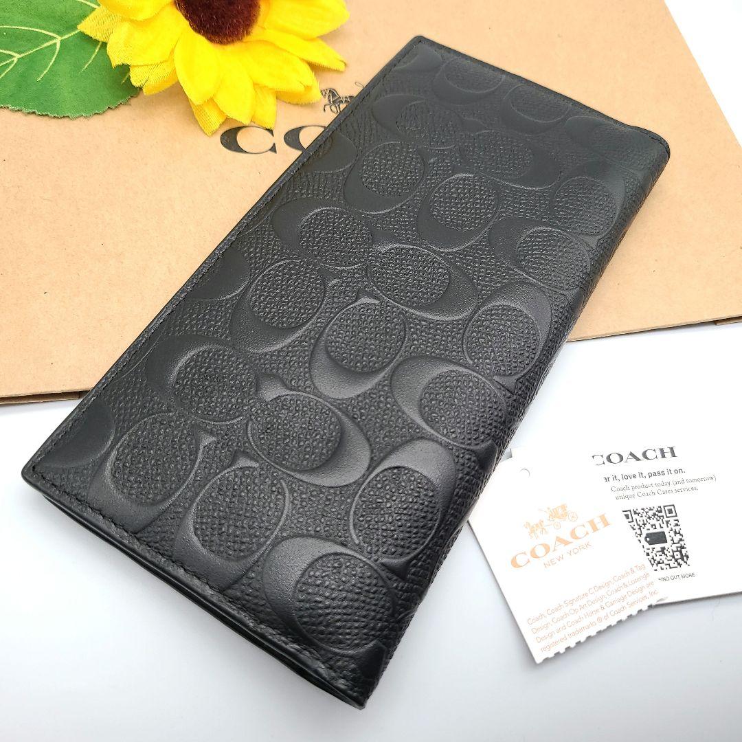 COACH 長財布 新品 ブラック お札入れ 小銭入れ エンボス