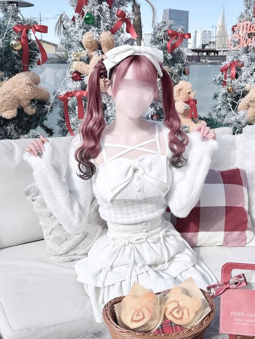 HONEY MEW ハニーミュウ ビッグリボンシャギーアンサンブルトップス 白色