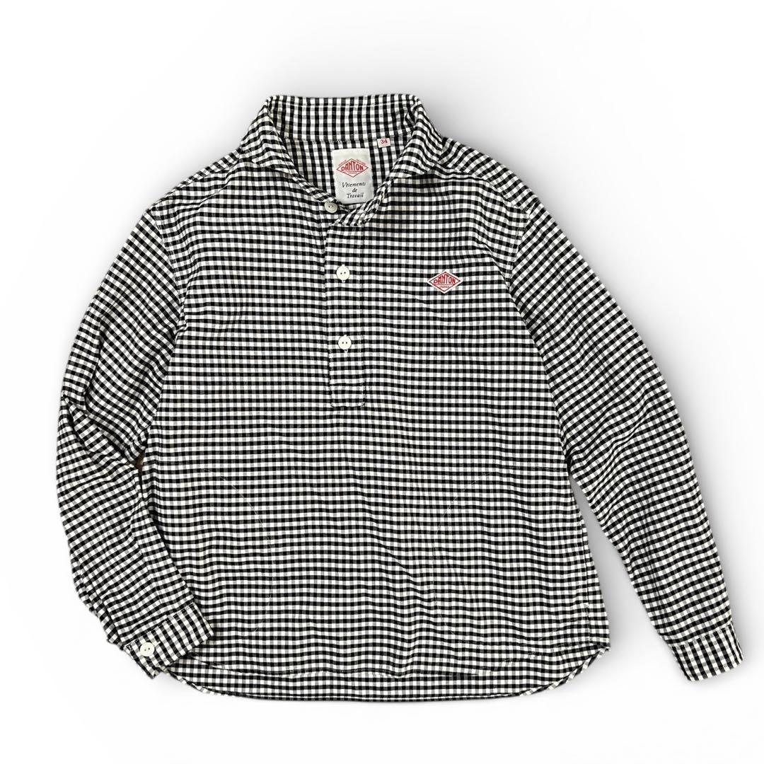 専用です極美品✨DANTONギンガムチェック プルオーバーシャツ 丸襟 長袖34