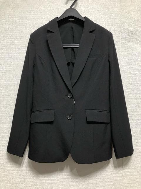 新品☆13号L♪黒系無地♪テーラード＆ストレートパンツスーツ♪お仕事◯D431