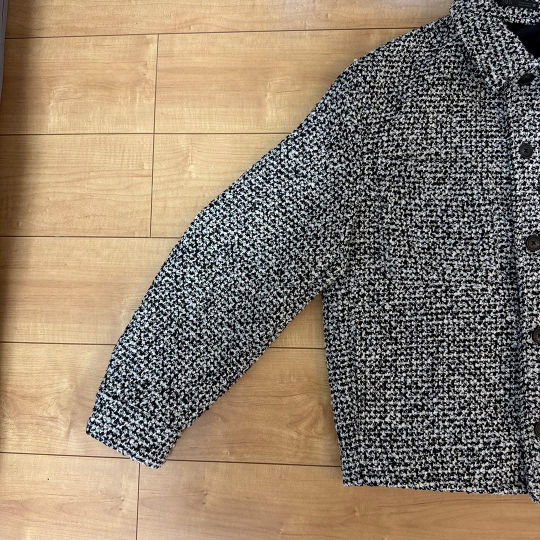 ZARA ザラ テクスチャードポケットシャツジャケット 白黒 ジャケット S