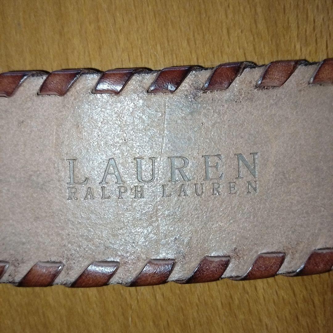 ラルフローレン　ベルト　S　ブラウン　本革　型押し　総柄　幅広　バックル金色