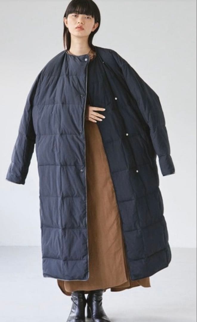 トゥデイフル　ノーカラーキルティングダウンコート36