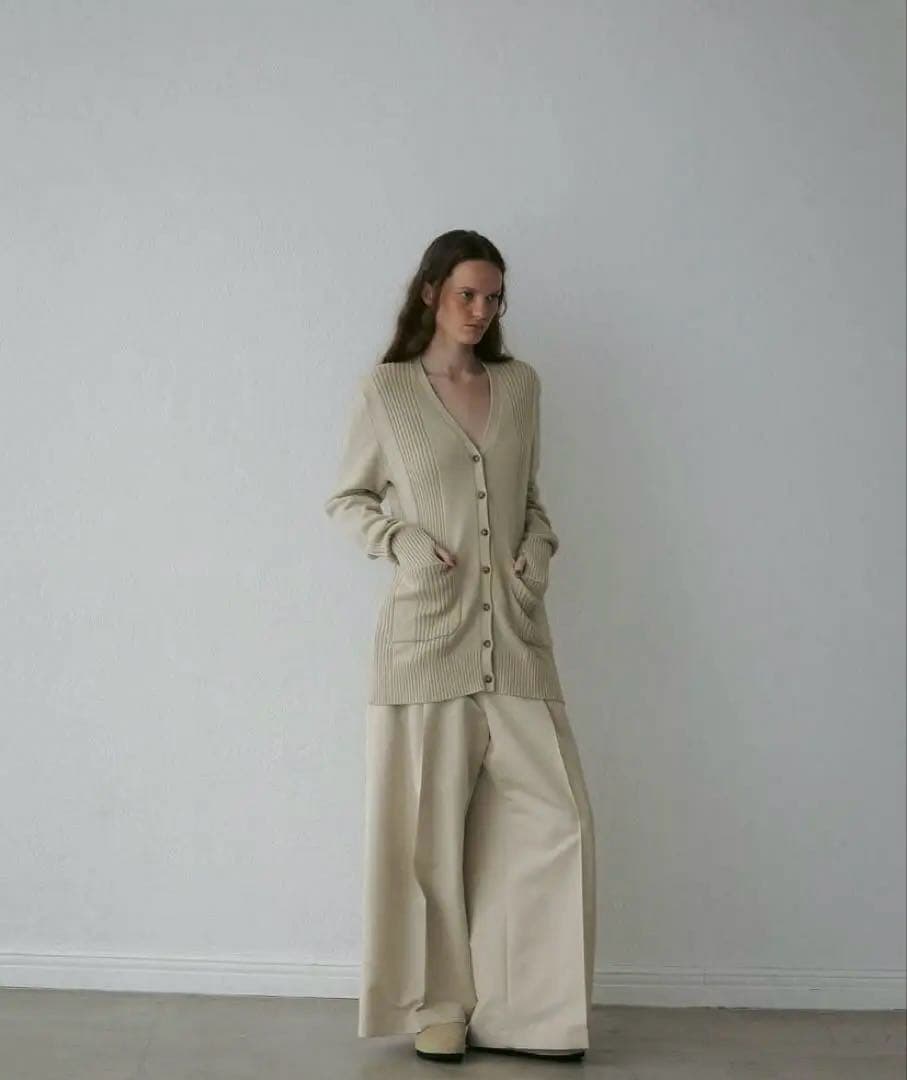 etre tokyo ランダムリブVネックニットカーディガン　ベージュ