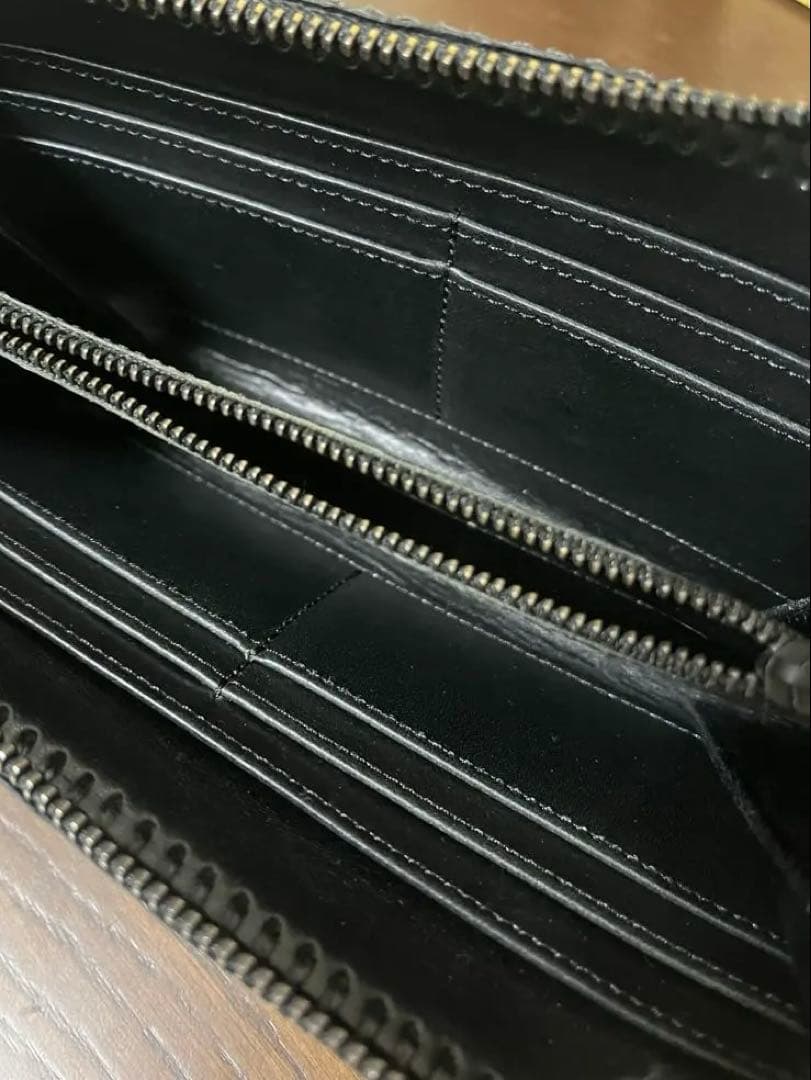 美品　FUNNY スタリオン　ポロサスクロコ長財布　黒　ラウンドファスナー