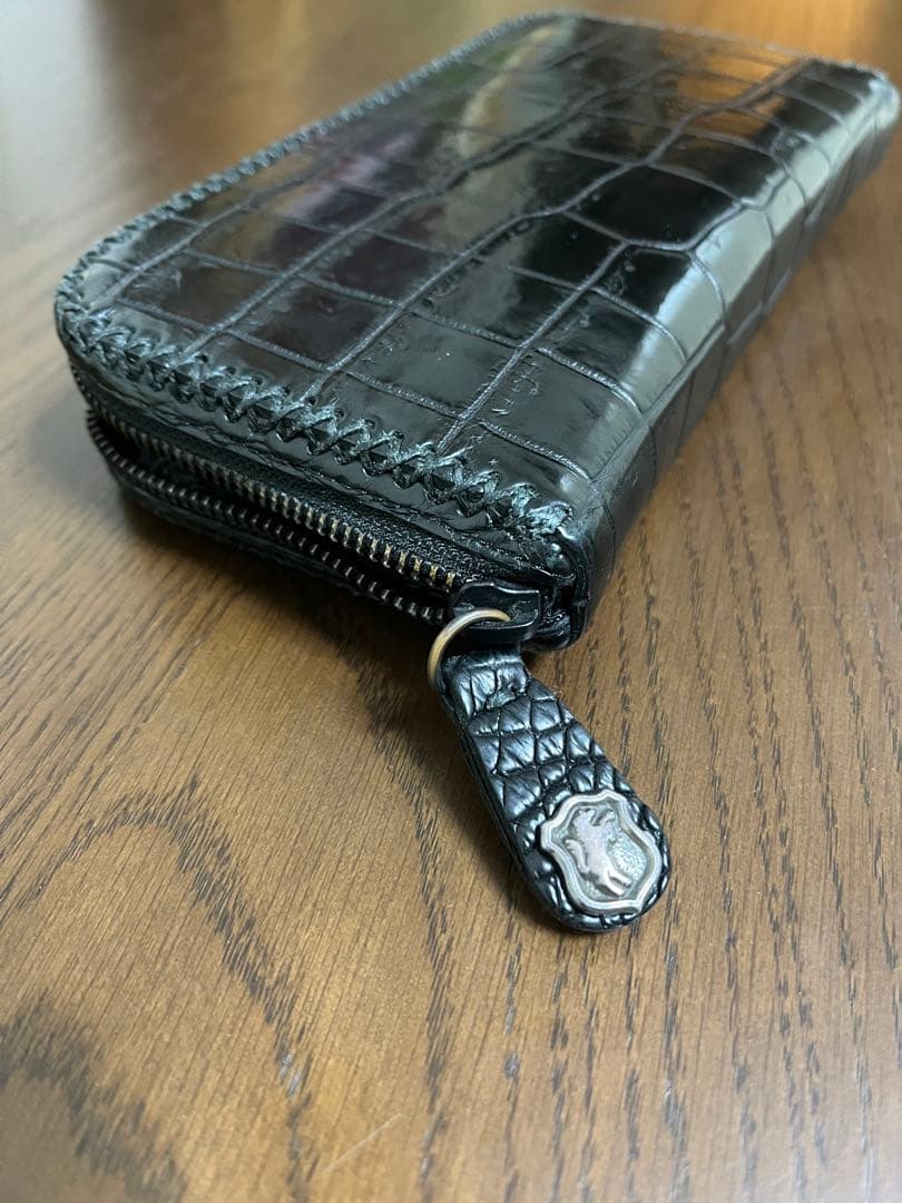 美品　FUNNY スタリオン　ポロサスクロコ長財布　黒　ラウンドファスナー