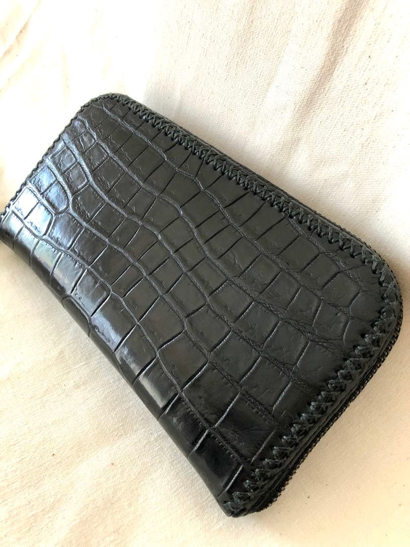 美品　FUNNY スタリオン　ポロサスクロコ長財布　黒　ラウンドファスナー