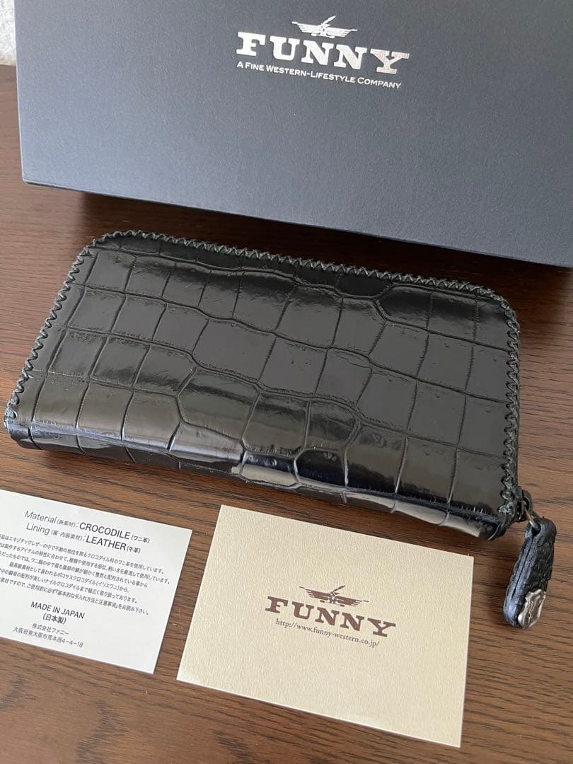 美品　FUNNY スタリオン　ポロサスクロコ長財布　黒　ラウンドファスナー