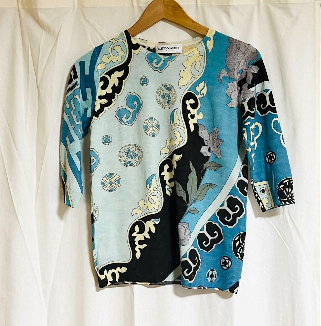 LEONARD Paris レオナール パリ 五分袖ニットトップス デパート購入