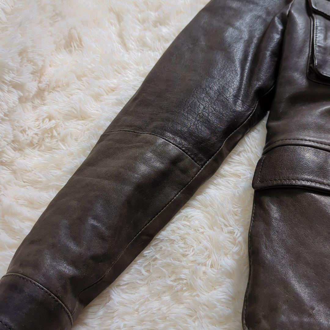 【美品】EMMETI ラムレザー ライダース ミリタリー ファー付き