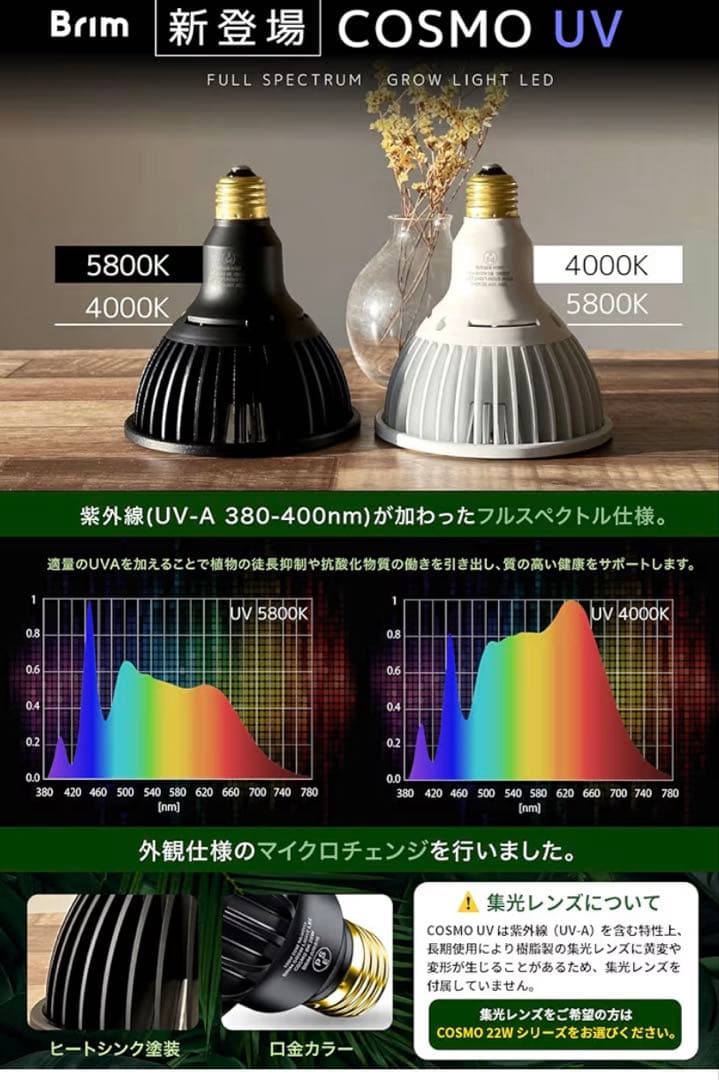 BRIM COSMO UV （白色系 5800K)3台 集光レンズ付きセット