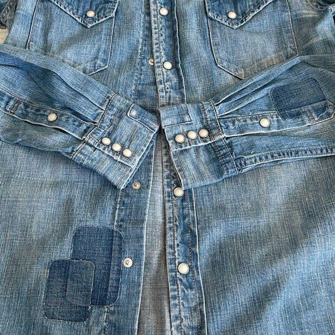 コーンレミレリーフ スカル スタッズ デニムウエスタンシャツM