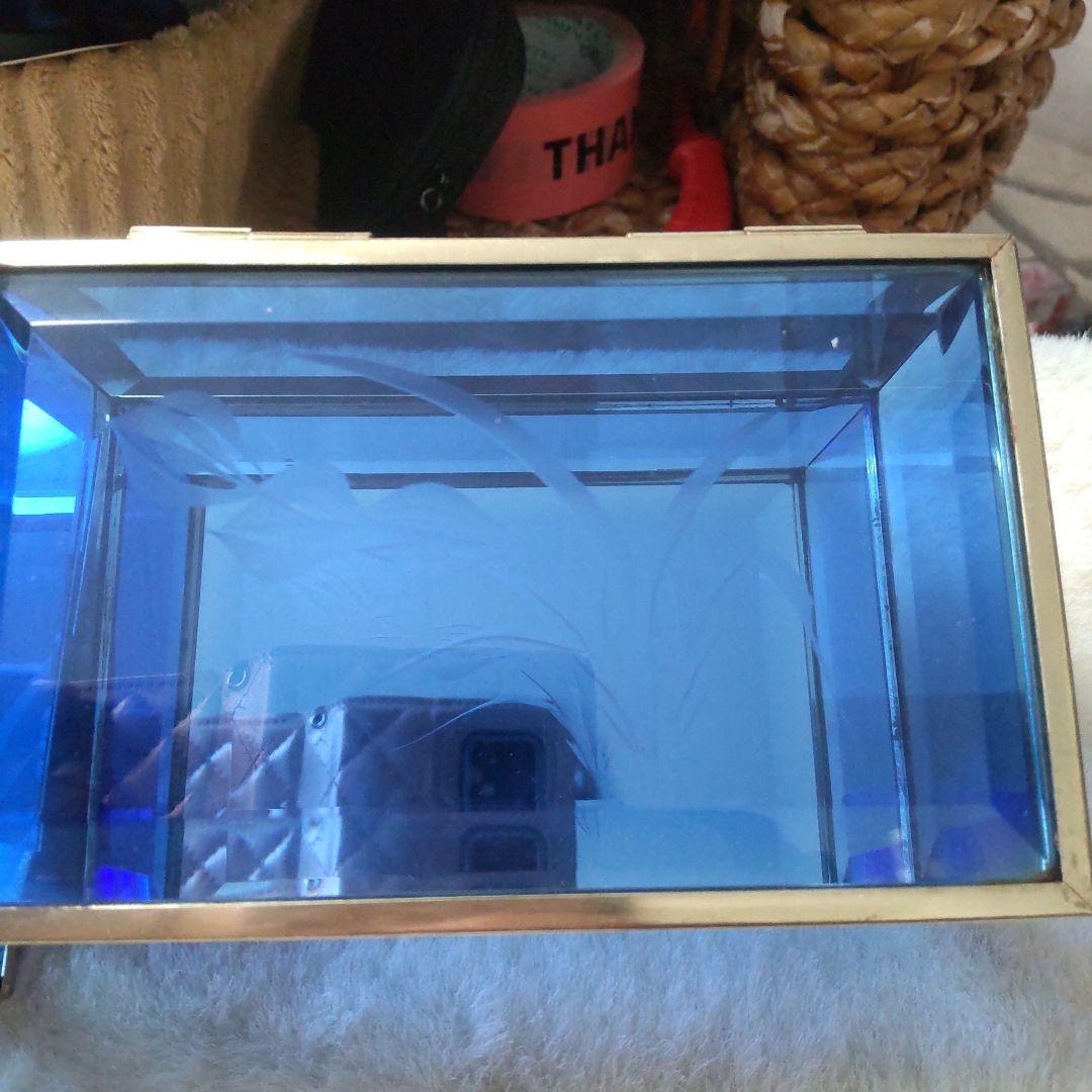 最終値下げ　昭和　レトロガラス小物入れ　ブルーガラス　ジュエリーボックス　3個組