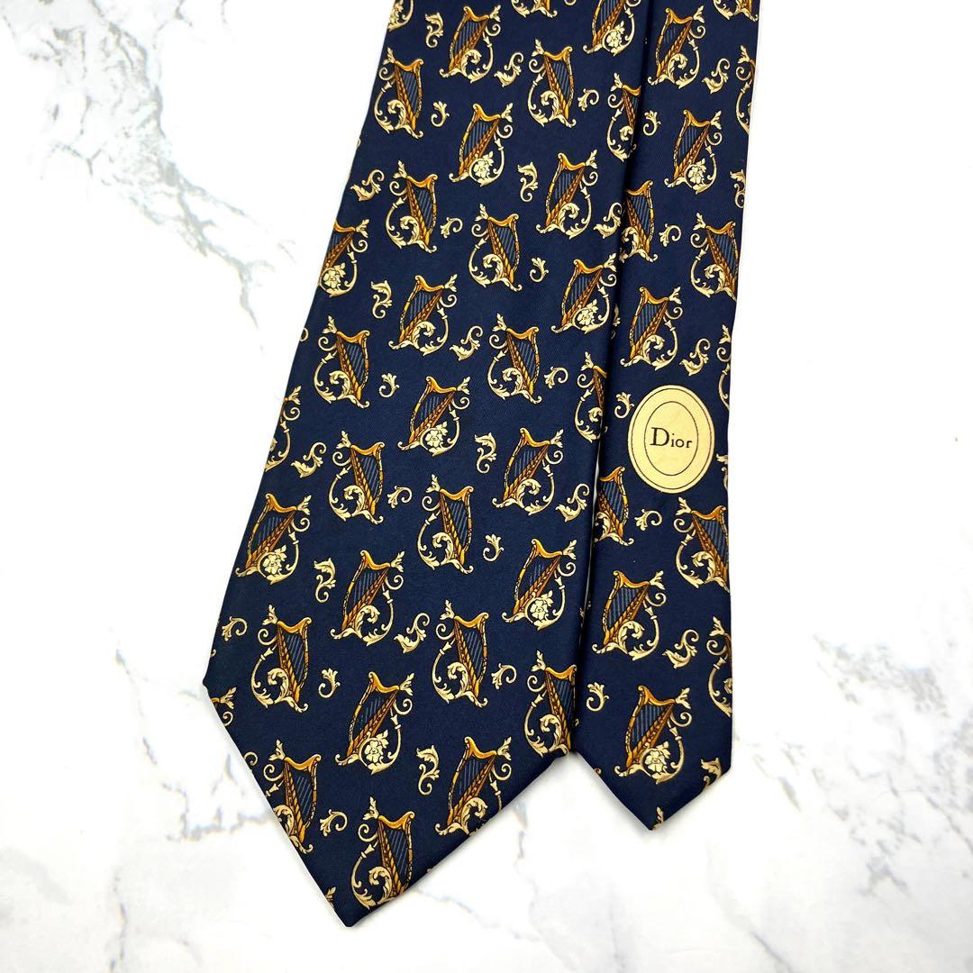 ◆ウルフ◆ネクタイ 紺色 ハープ柄 クラシック