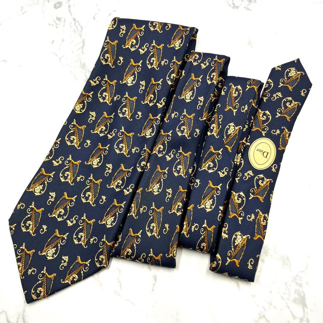 ◆ウルフ◆ネクタイ 紺色 ハープ柄 クラシック